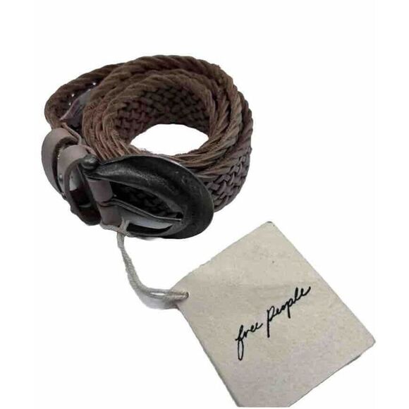 FREE PEOPLE Sz M/L We The Free Light Brown Woven Buff Leather Brix Belt - Picture 2 of 9